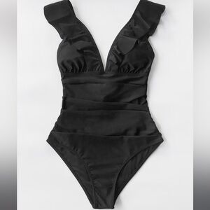 Black Ruffled One-Piece Swimsuit